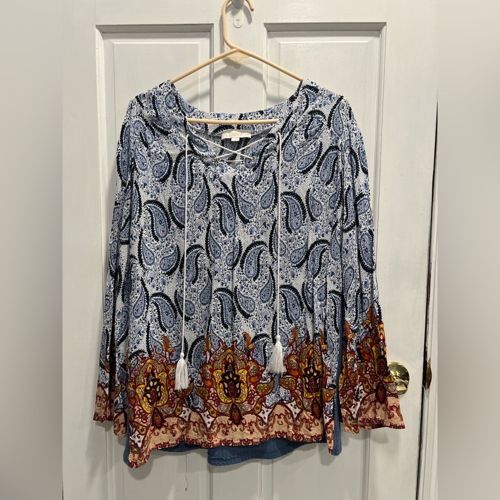 WEEKEND SUZANNE BETRO Boho Paisley Peasant Tunic Tassel Ties SZ MEDIUM Pre Loved